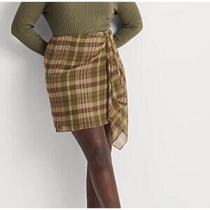 Lauren Ralph Lauren Plaid Ruffle Trim Georgette Skirt Olive Multi Size 10 Preppy